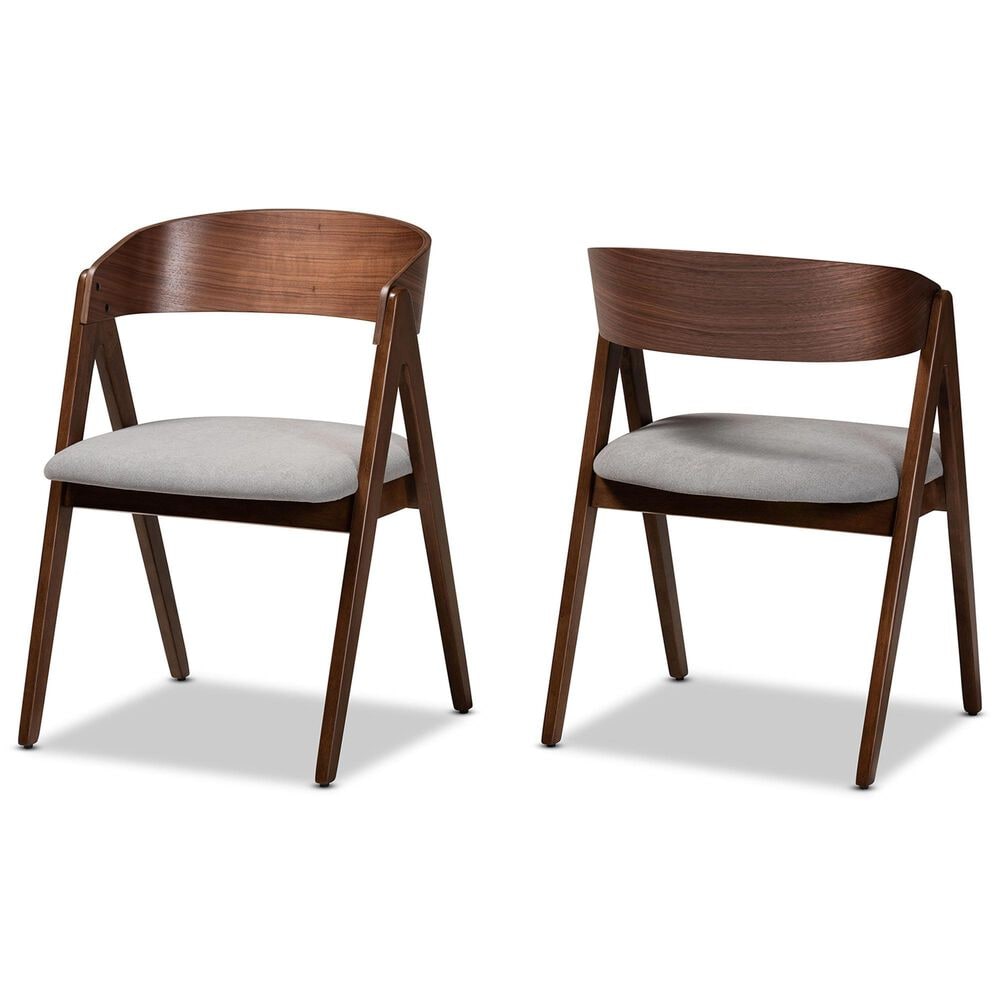 Baxton Studio Danton Arm Chair with Grey Cushion in Walnut Brown (Set of 2), , large