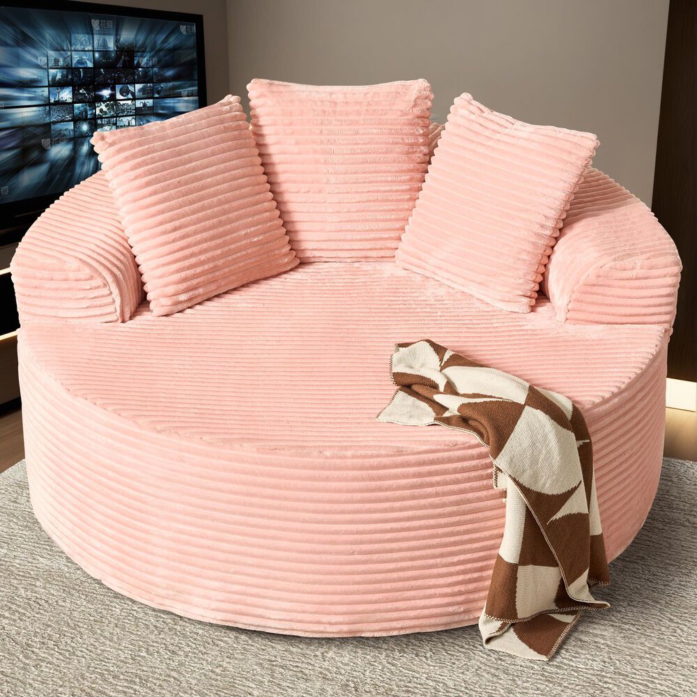 HOMLUX 59" Plush Corduroy Round Chair in Pink, , large