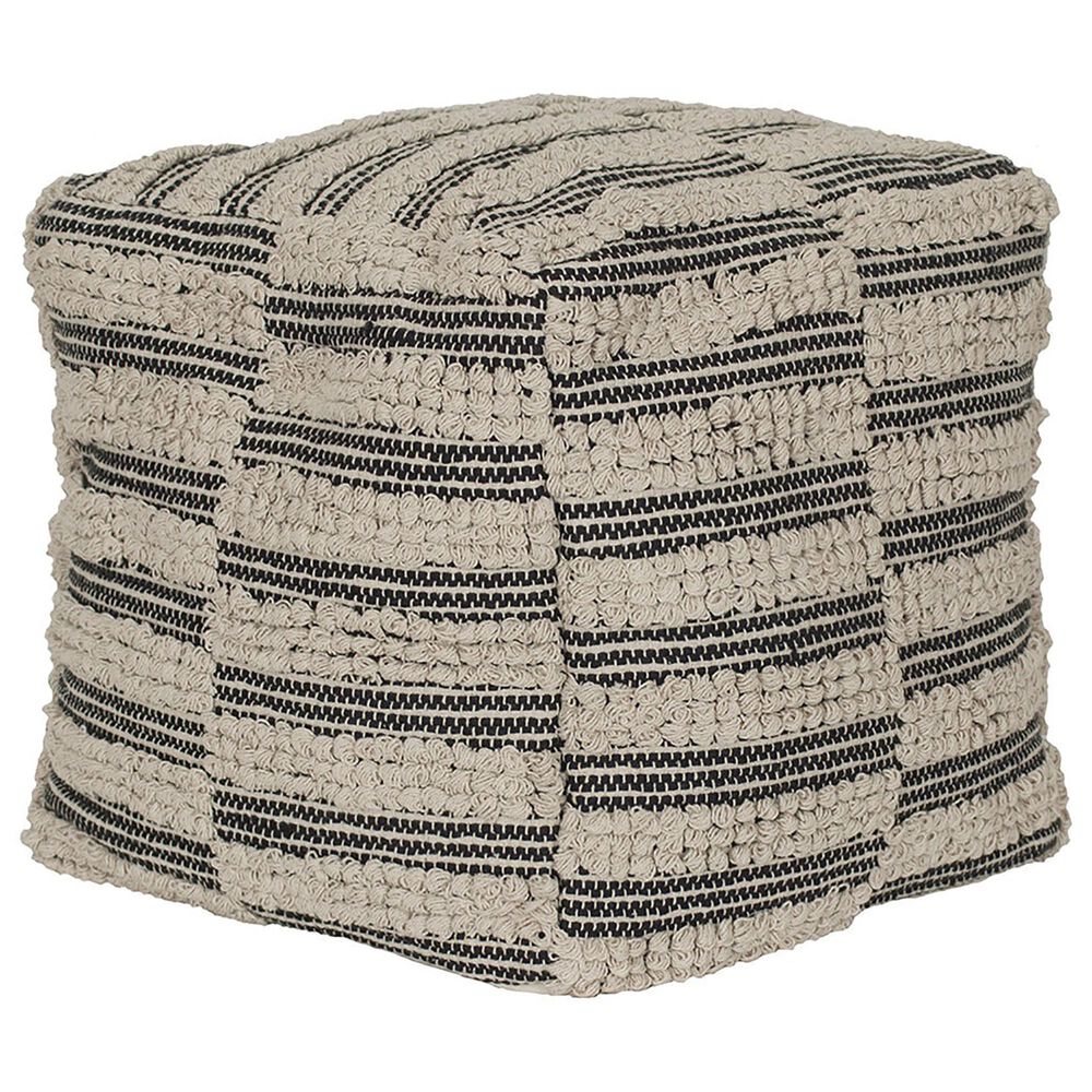 India House 18" x 18" Square Fringe Pouf in Black and Natural, , large