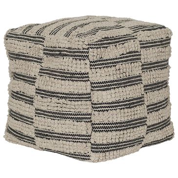 India House 18" x 18" Square Fringe Pouf in Black and Natural, , large