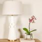 Creative Coop Adeline Stoneware Conical Table Lamp in Cream and Brass, , large