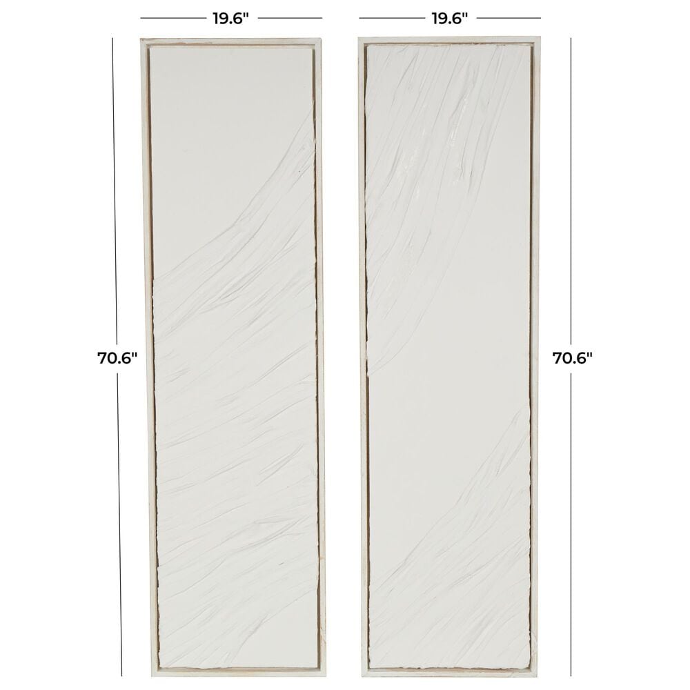 Maple and Jade 71&quot; x 20&quot; Wavy Textured Wall Decor with Distressed Wood Frames in White &#40;Set of 2&#41;, , large