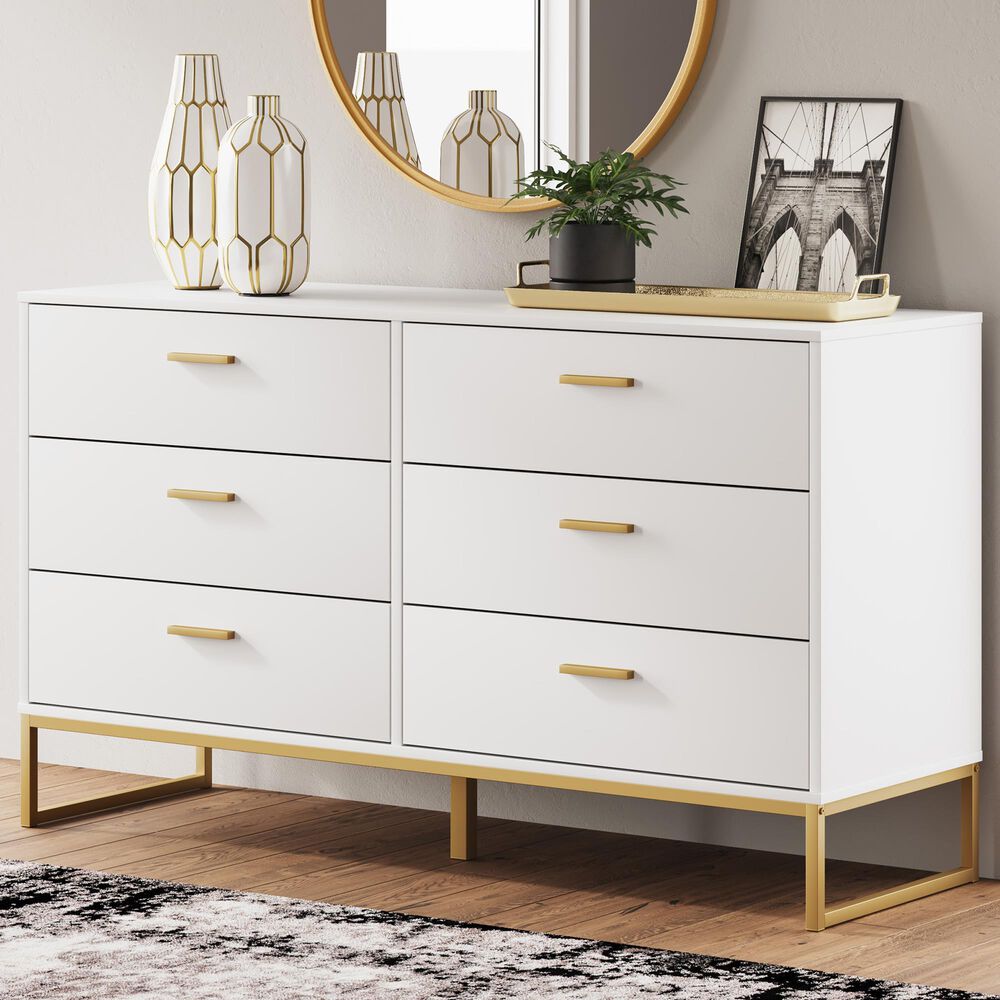 Ashley Socalle 6-Drawer Dresser in Matte White and Gold, , large