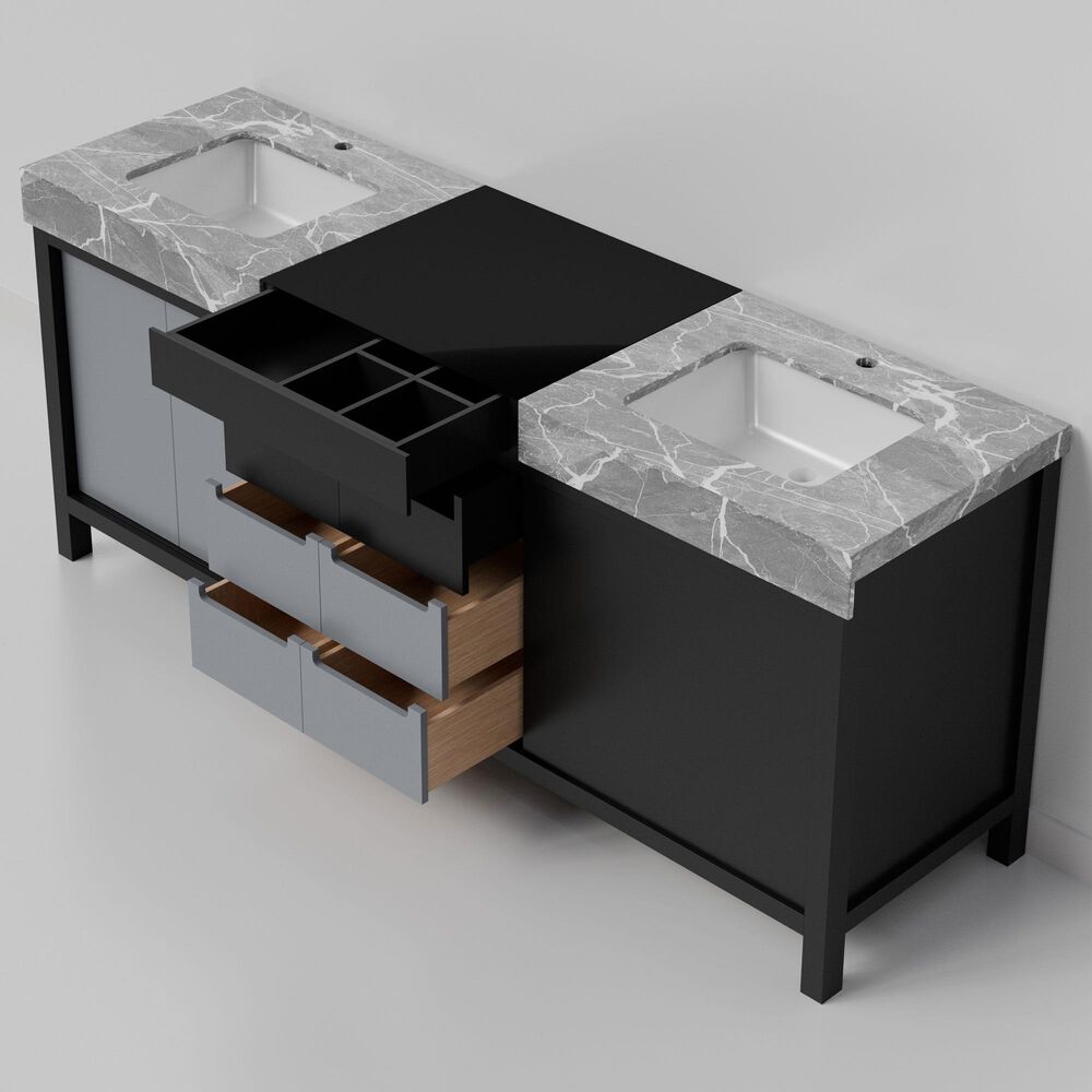 Lexora Home Zilara 80" Double Bathroom Vanity in Black and Grey with 11 cm Castle Grey Marble Top and Rectangular Sinks, , large