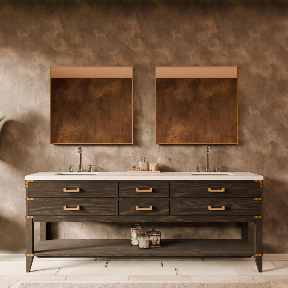 Lexora Home Norwalk 84&quot; Double Bathroom Vanity in Black Oak with White Quartz Top and Rectangular Sinks, , large