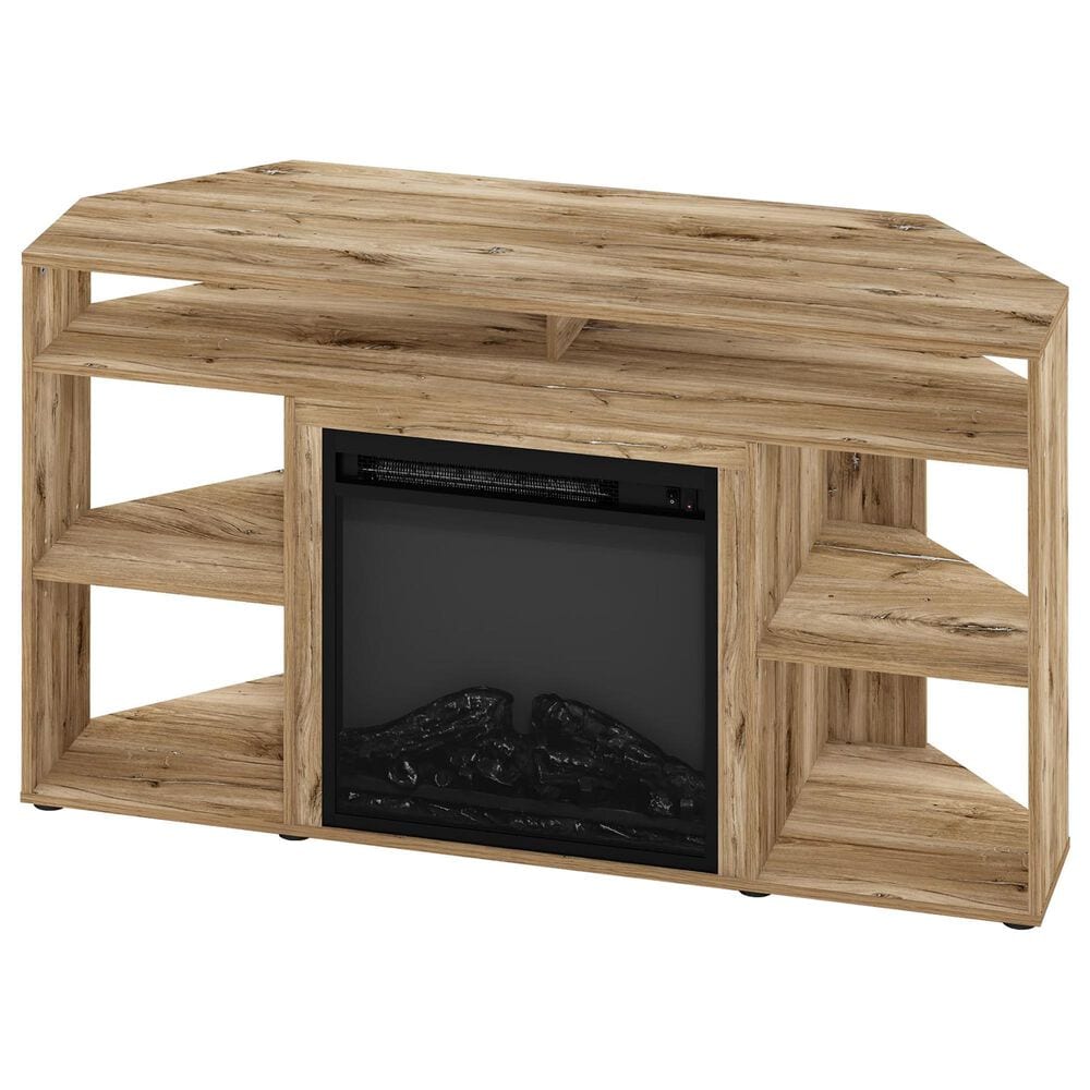HOMLUX 47" Corner TV Stand with Electric Fireplace in Flagstaff Oak, , large