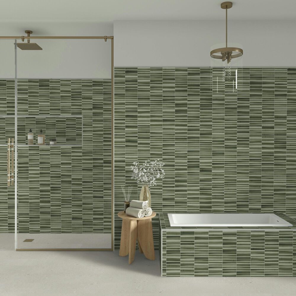 Dal-Tile Artefino Vintage Verdelite 1" x 6" Pencil Fluted on 11" x 12" Porcelain Mosaic Sheet, , large