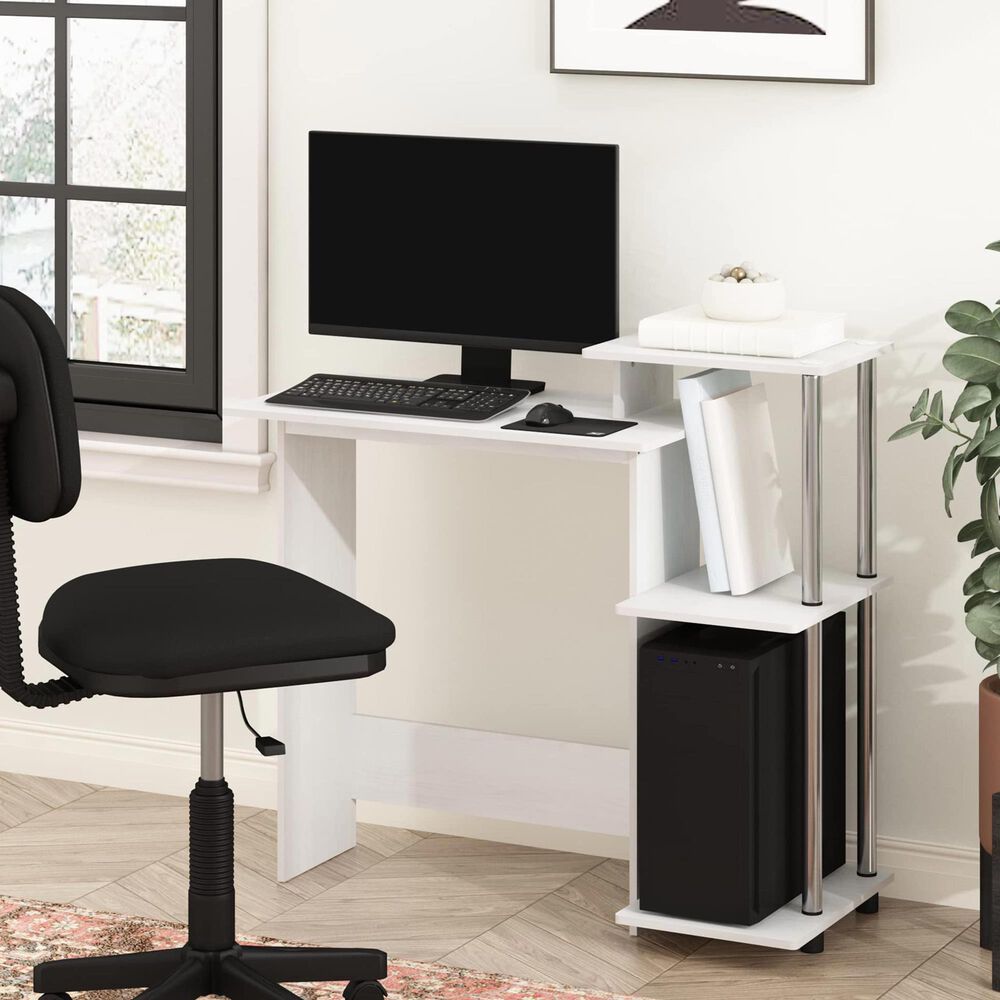 HOMLUX 40" Computer Desk with Open Side Shelves in White Oak and Stainless Steel, , large