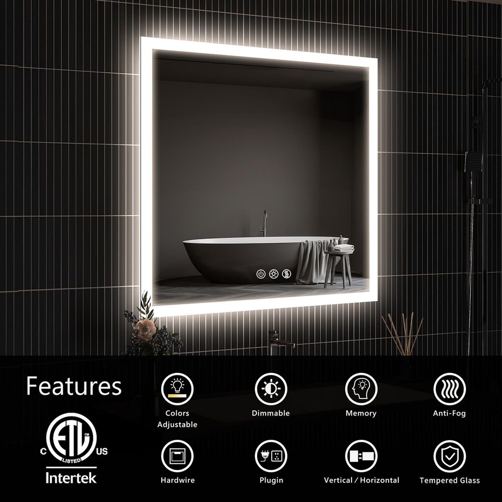 HOMLUX 36" x 36" LED Bathroom Vanity Mirror in Silver, , large