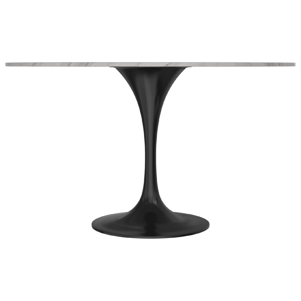Leisuremod LeisureMod Verve Collection 48 Round Dining Table, Black Base with Sintered Stone White Top, , large