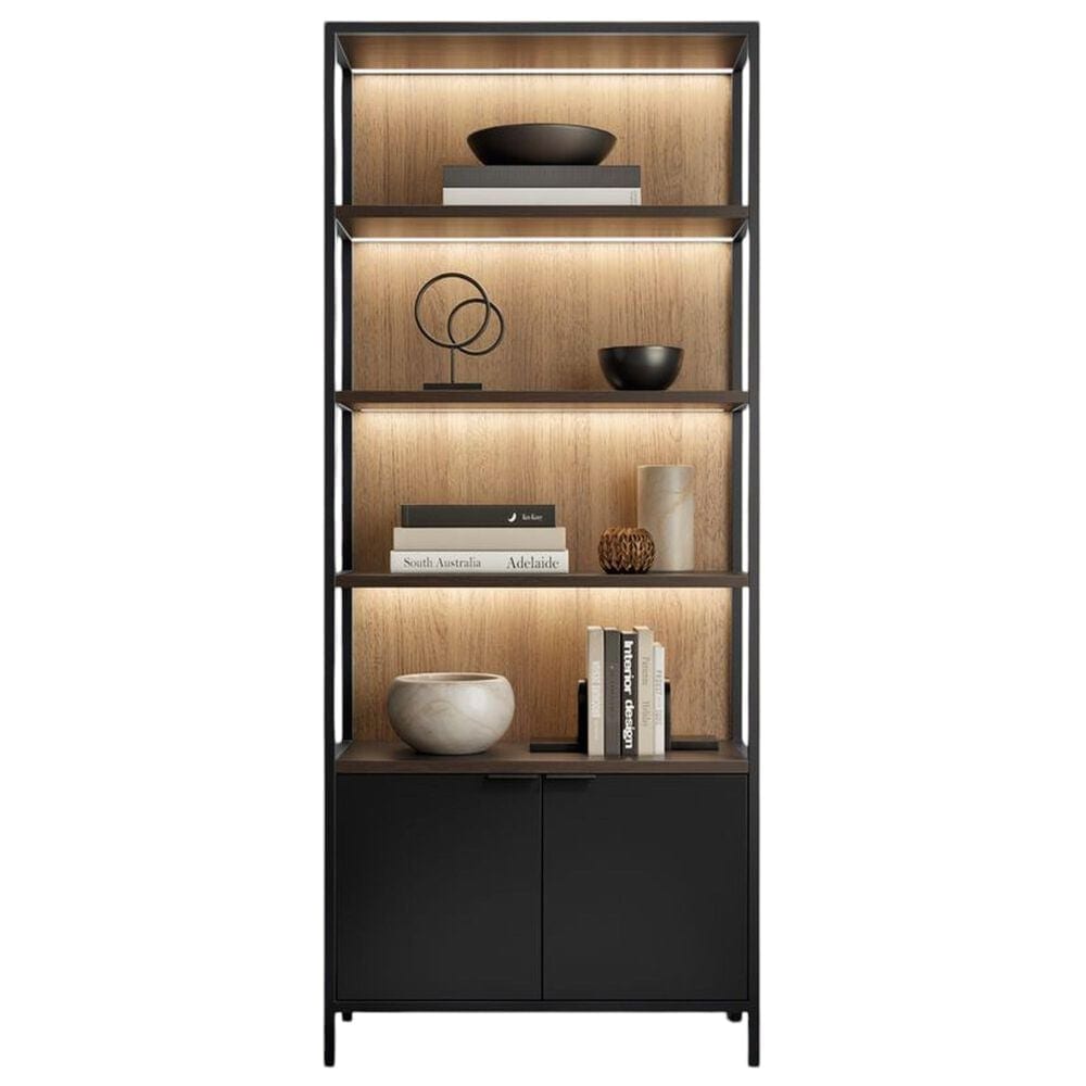 Wycliff Bay Marsden 86" Wall Bookcase with Lighting in Black and Tan, , large