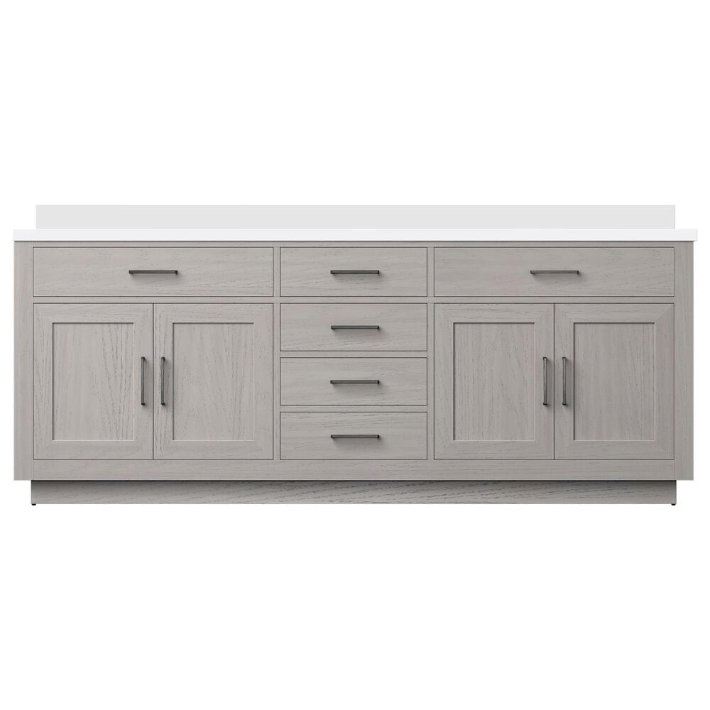 Lexora Home Abbey 84&quot; Double Bathroom Vanity in White Oak with 2 cm White Cultured Marble Top and Rectangular Sinks, , large