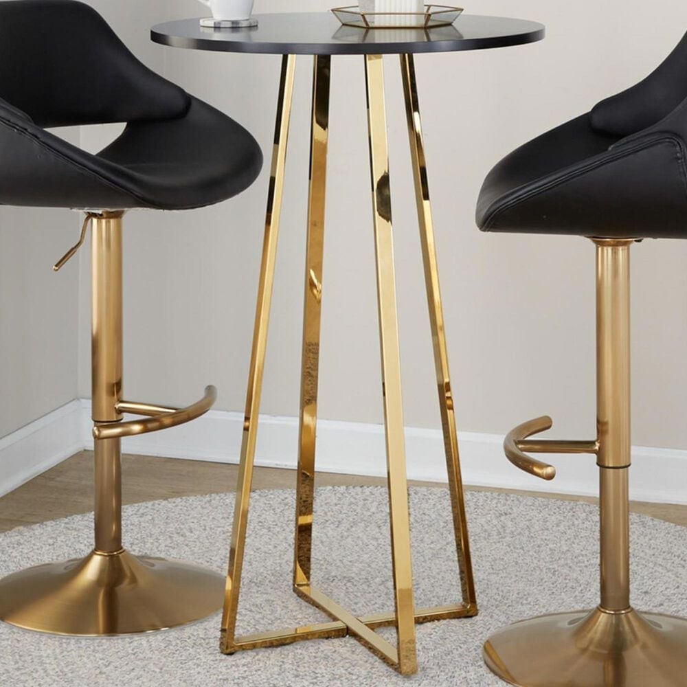 LumiSource Cosmo Bar Table in Gold Metal and Black Wood, , large