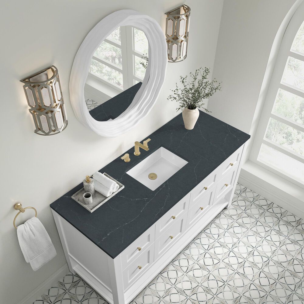 James Martin Vanities Breckenridge 60&quot; Single Bathroom Vanity in Bright White with 3 cm Charcoal Soapstone Quartz Top and Rectangular Sink, , large