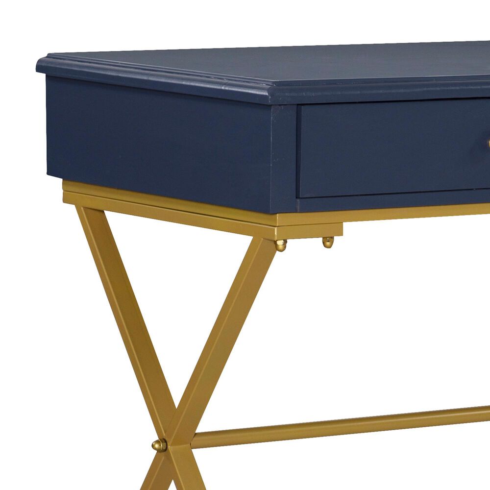 Linon Home Decor Campaign 2-Drawer Desk in Blue and Gold, , large
