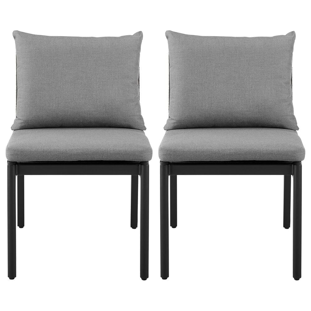 Blue River Grand Outdoor Dining Side Chair with Dark Gray Cushion in Black (Set of 2), , large