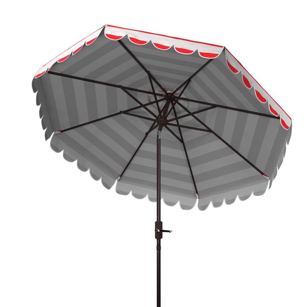 Safavieh Maui Single Scallop Striped 9Ft Crank Red and White Push Button Tilt Umbrella, , large