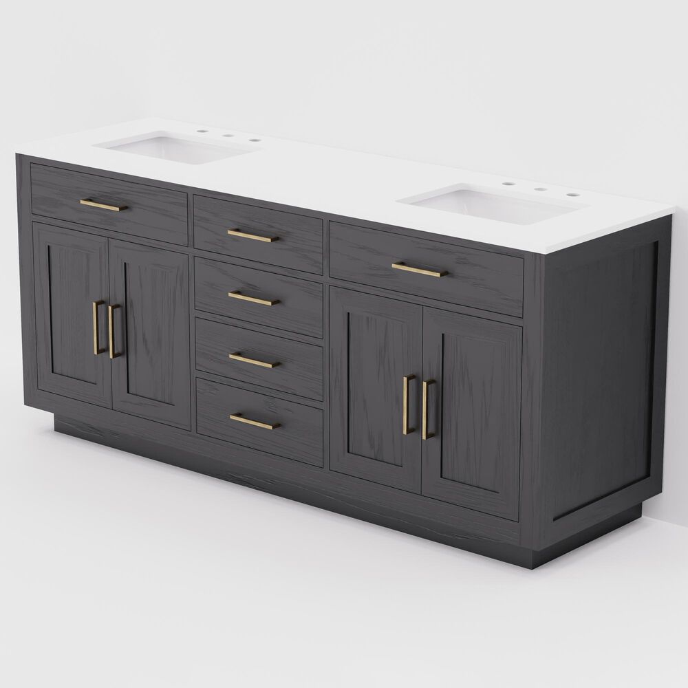 Lexora Home Abbey 72" Double Bathroom Vanity in Black Oak with 2 cm White Cultured Marble Top and Rectangular Sinks, , large