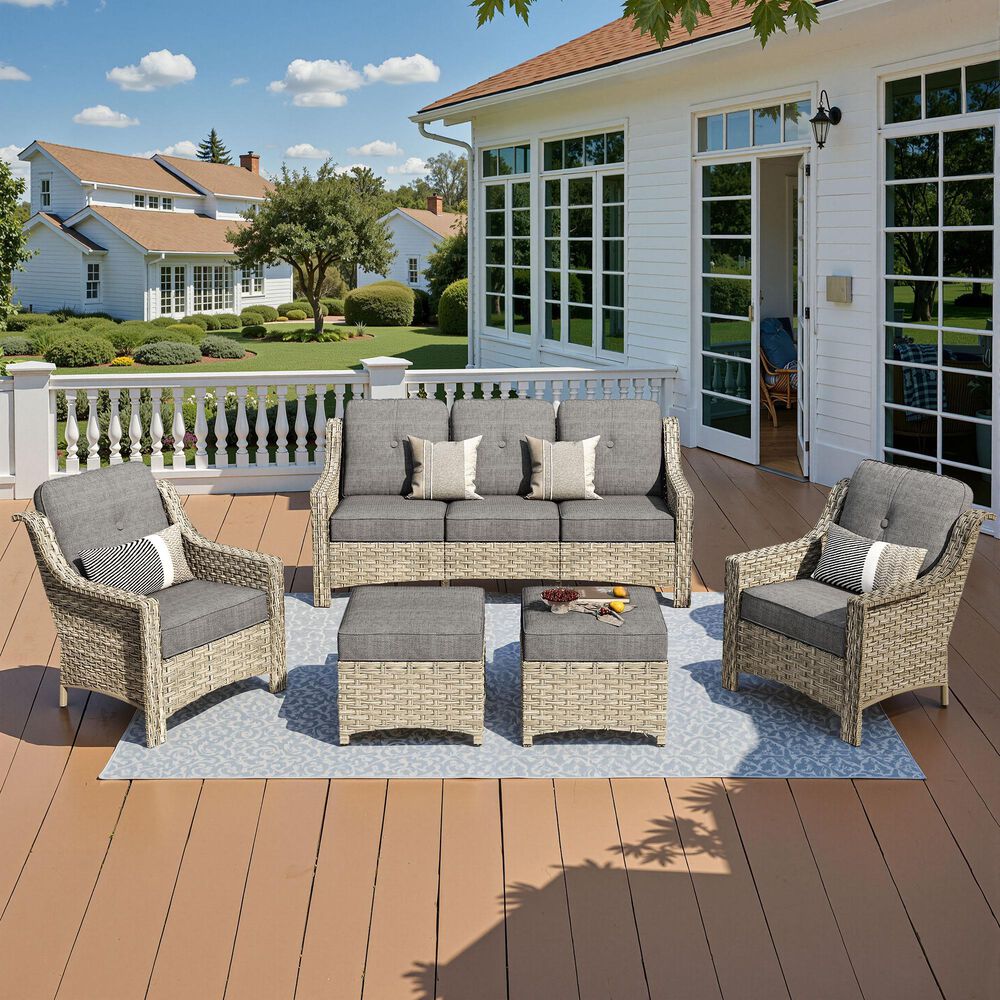 HOMLUX 5-Piece Patio Conversation Set with Two Ottomans in Dark Gray, , large