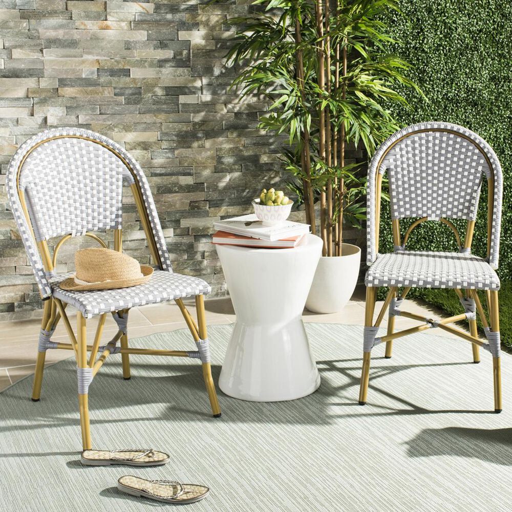 Safavieh Salcha Indoor/Outdoor Stacking Side Chair in Grey and White (Set of 2), , large