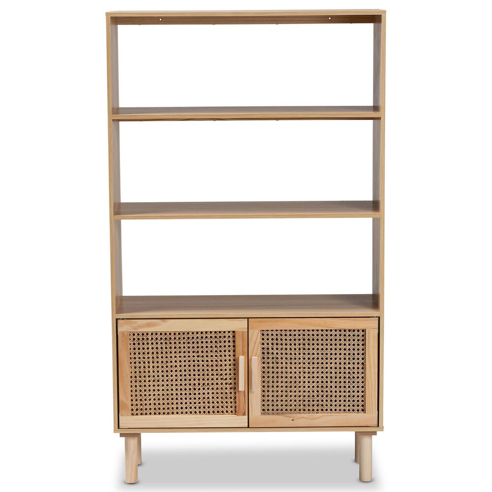 Baxton Studio Faulkner 2-Door Bookcase in Beige and Natural Brown, , large