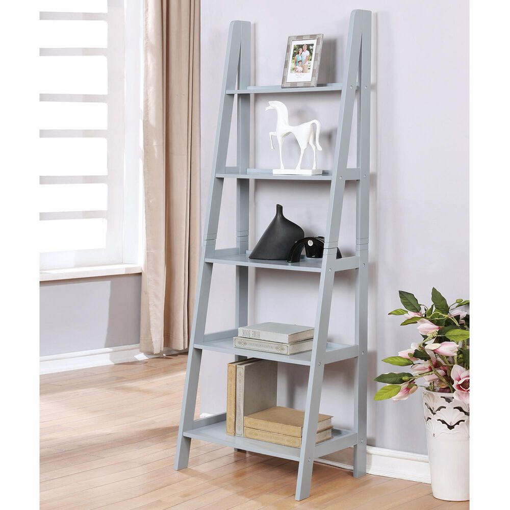 Linon Home Decor Acadia 5-Shelf Ladder Bookcase in Grey, , large