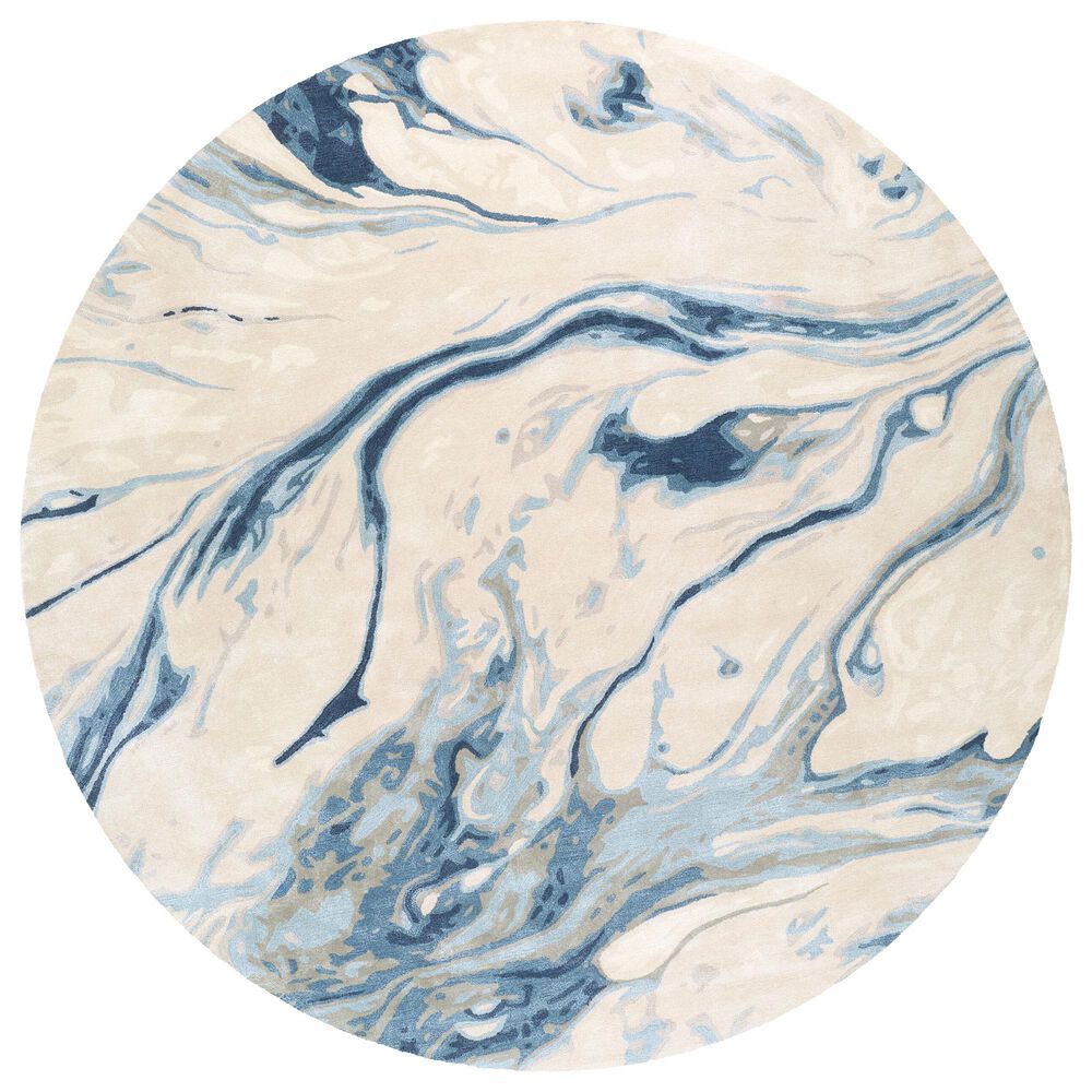 Surya Kavita 6&#39; Round Navy, Denim, Gray and Light Beige Area Rug, , large
