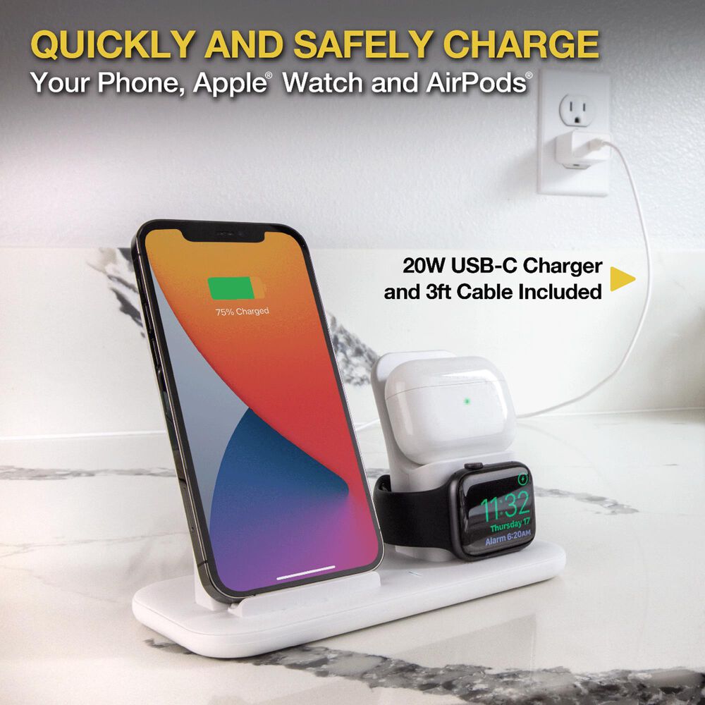 Scosche Base3 3-In-1 Wireless Charging Dock in White, , large