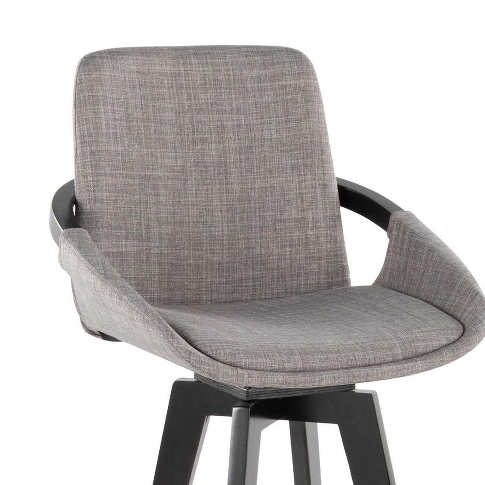 LumiSource Cosmo 26" Swivel Counter Stool with Grey Upholstery in Black (Set of 2), , large