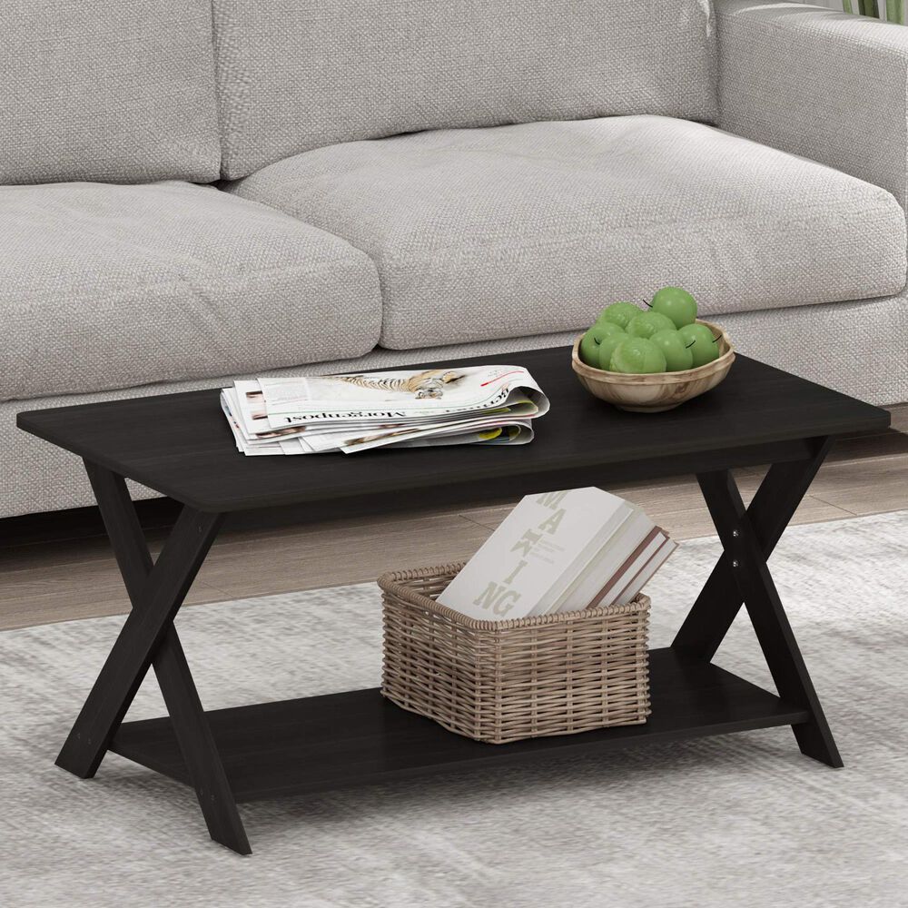 HOMLUX 1-Tier Simplistic Criss-Crossed Coffee Table in Espresso, , large
