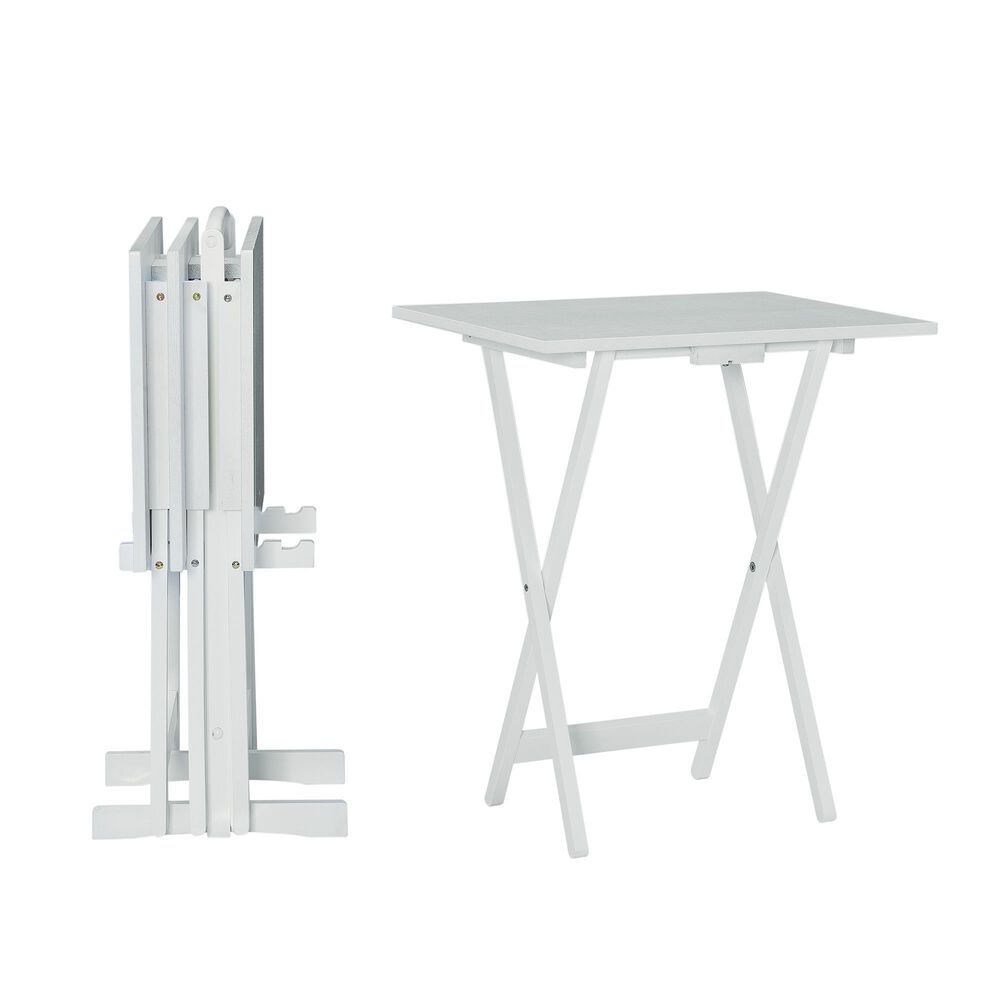 Linden Boulevard Taneli Tray Table Set with Stand in White (Set of 4), , large