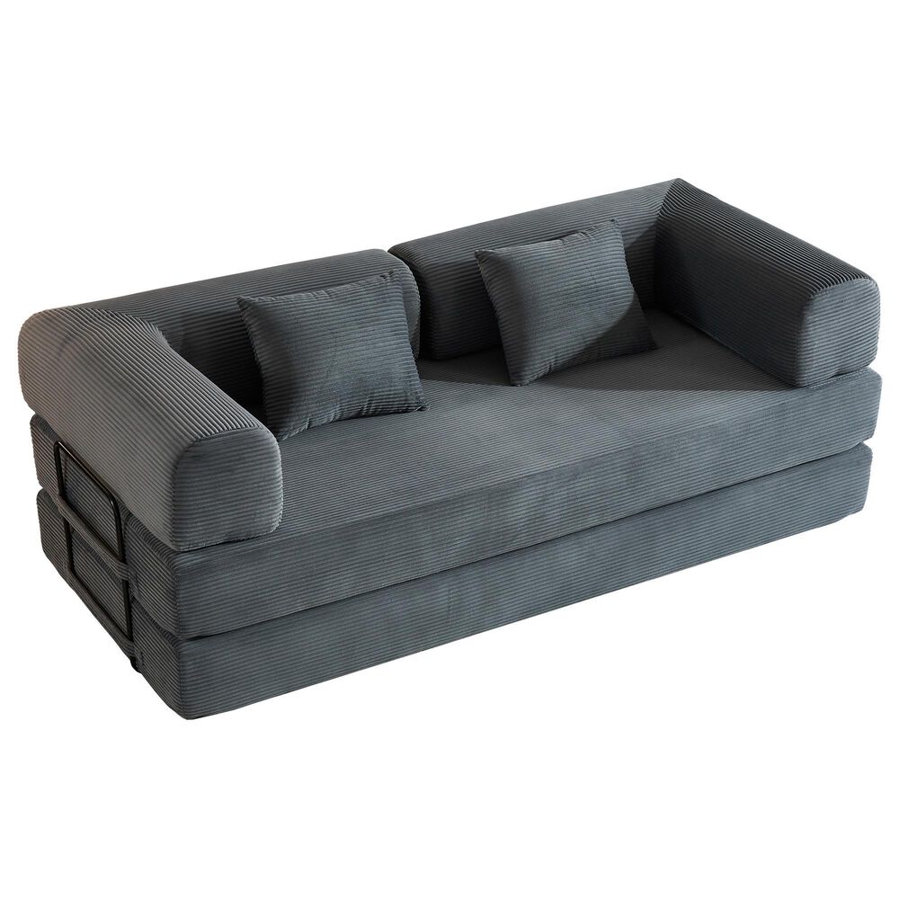 GigaCloud Corduroy Convertible Sleeper Sofa with Cylindrical Pillow in Gray, , large