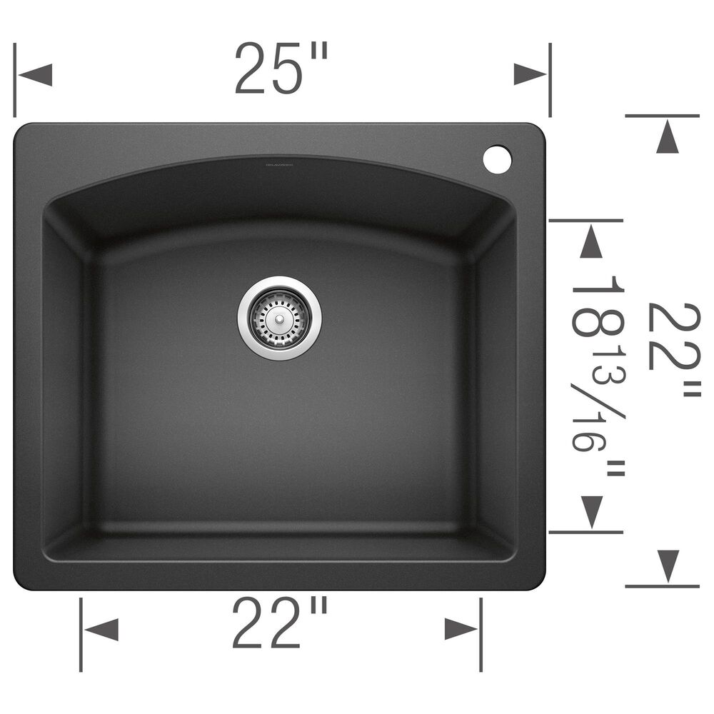 Blanco Diamond 25&quot; Single Bowl Dual Mount Kitchen Sink in Anthracite, , large