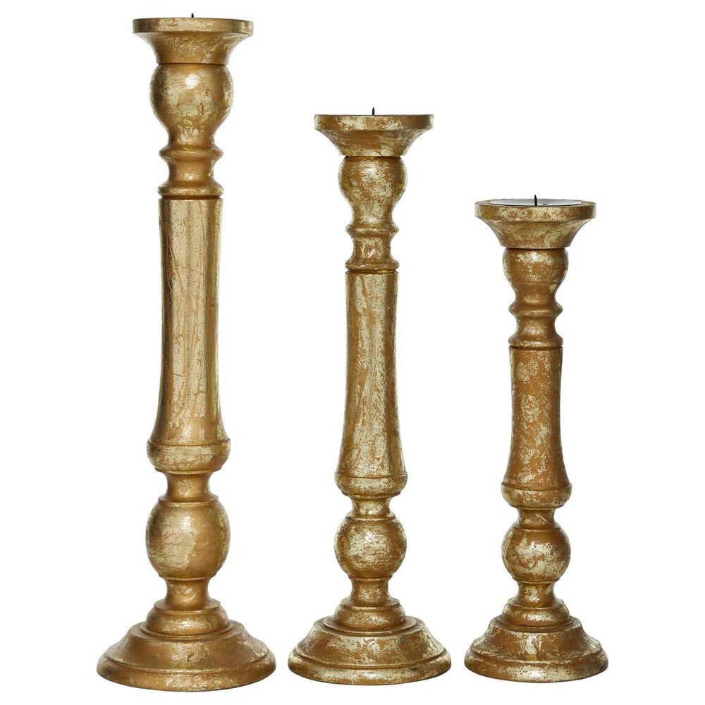 Maple and Jade Decorative Candle Holder in Distressed Gold (Set of 3), , large