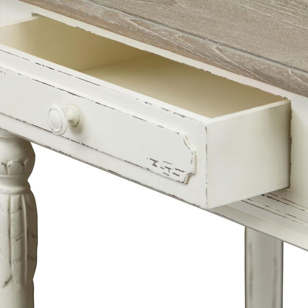 Baxton Studio Anjou Accent Dressing Table with Mirror in Distressed White and Light Brown, , large