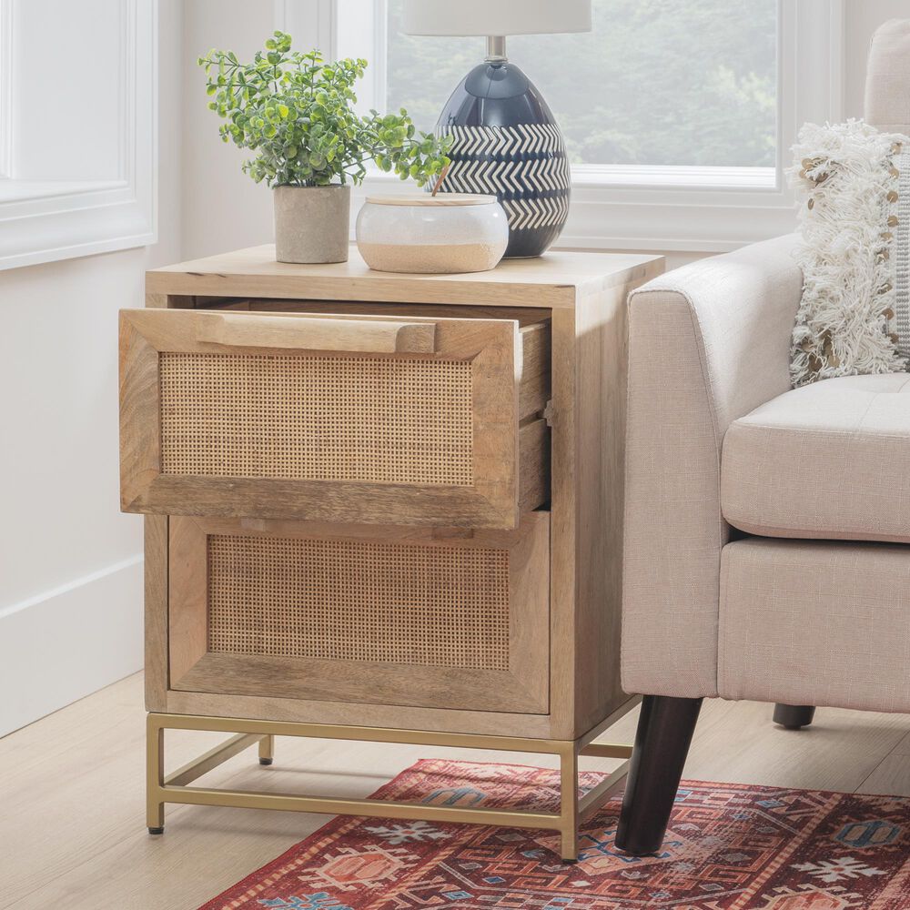 Linon Home Decor Janie 2-Drawer Cabinet in Natural and Gold, , large