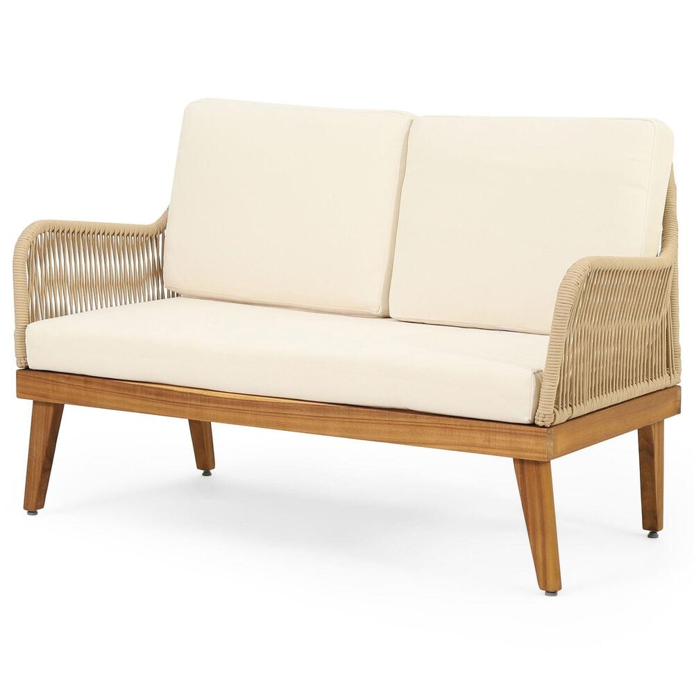 Hearth and Haven 4-Piece Outdoor Chat Set with Teak Coffee Table in Beige, , large