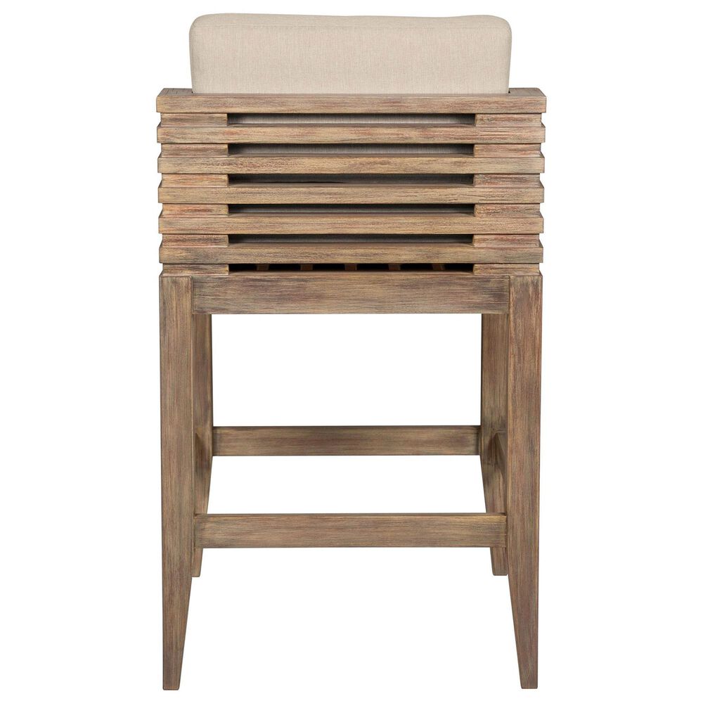 Armen Living Vivid Patio Counter Height Bar Stool with Taupe Cushion in Brown, , large