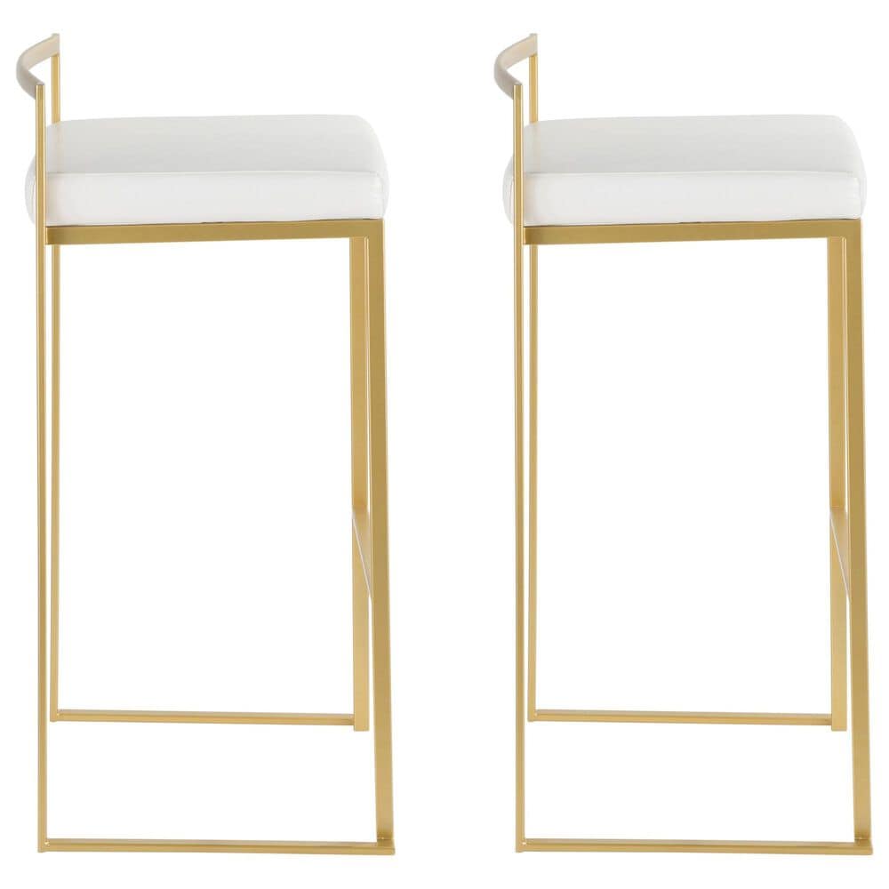 Lumisource Fuji Stackable Barstool with White Faux Leather in Gold &#40;Set of 2&#41;, , large