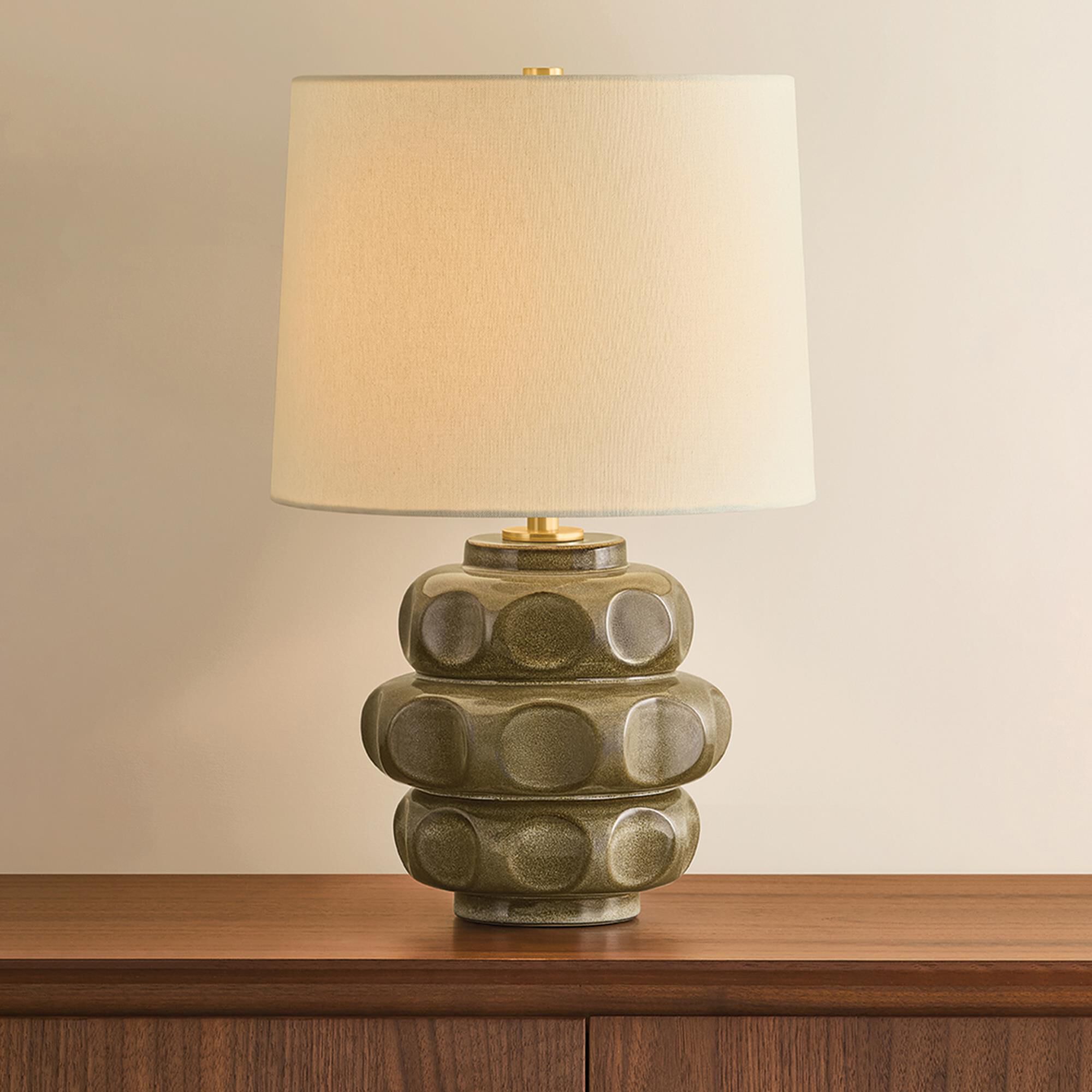 Mitzi Lighting Drew Table Lamp in Aged Brass and Mocha Luce