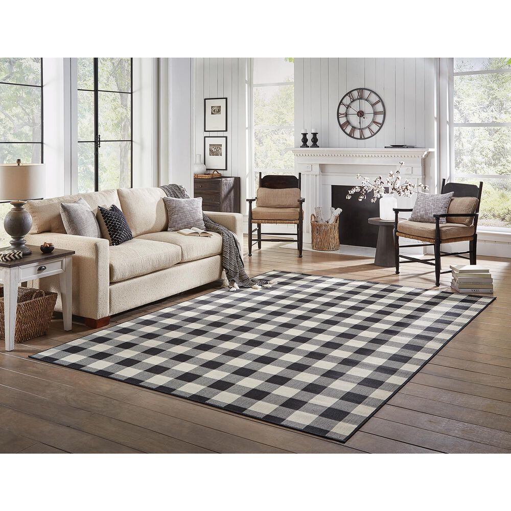 Oriental Weavers Marina Black and Ivory 7&#39;10&quot; x 10&#39;10&quot; Indoor/Outdoor Area Rug, , large