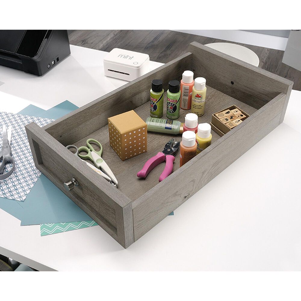 Sauder Craft Pro Work Table with Storage in White and Mystic Oak, , large