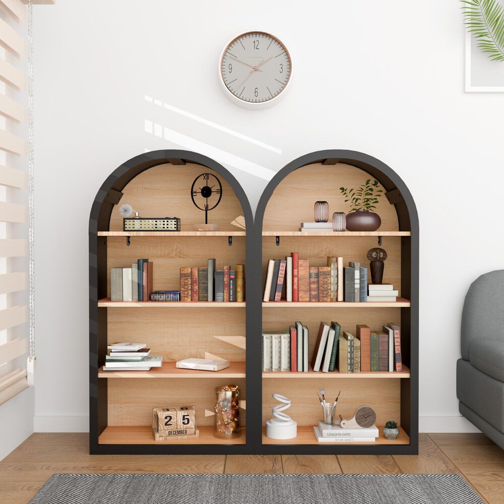 Hearth and Haven 4-Tier Arched Bookshelf in Black, , large