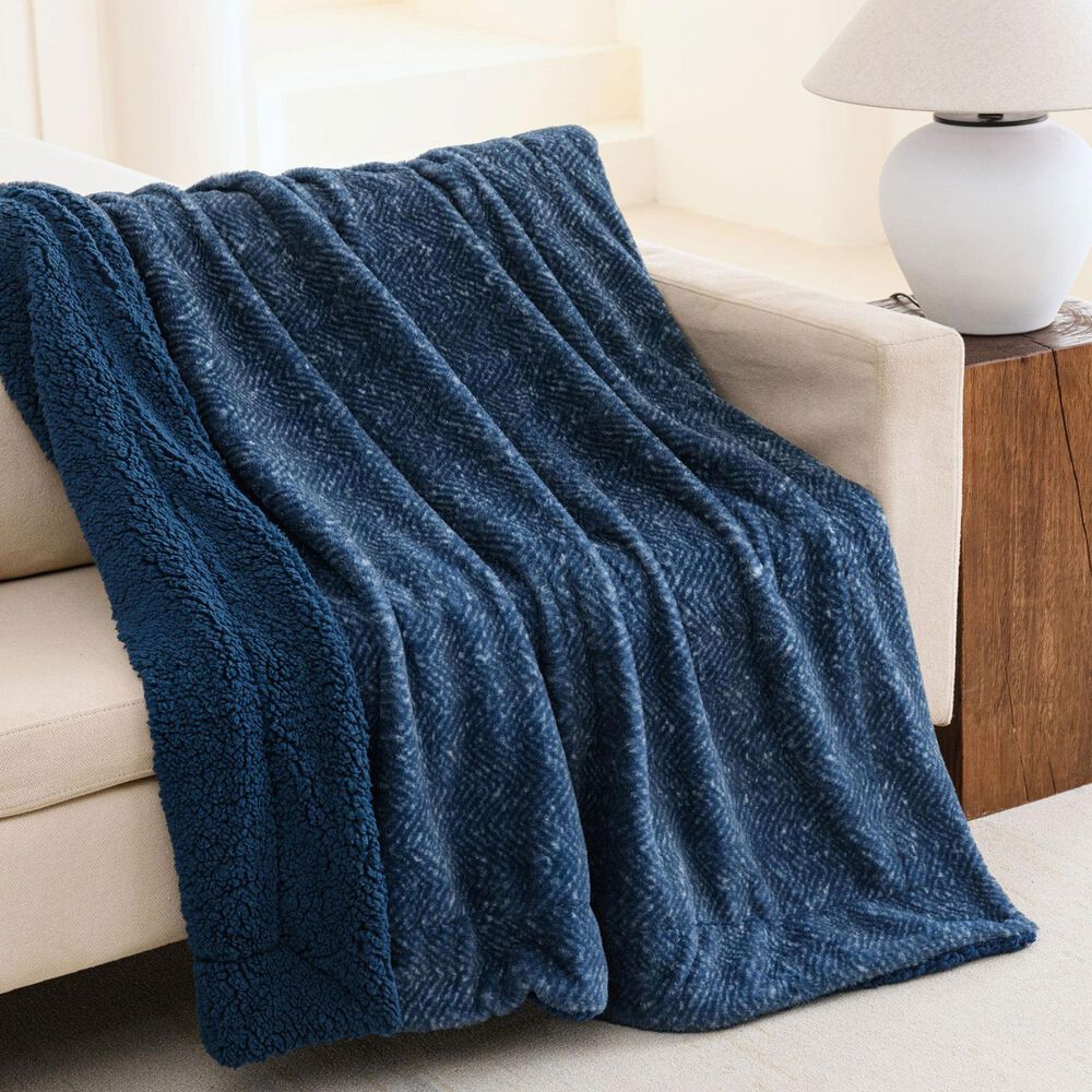 50" x 60" Faux Rabbit Fur Reverse to Sherpa Throw Blanket in Blue, , large