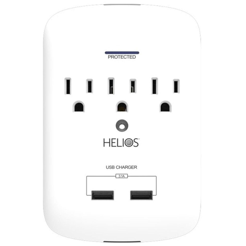 Helios Helios 3 Outlet Wall Tap Surge Protector with 2 USB Charging Ports, , large