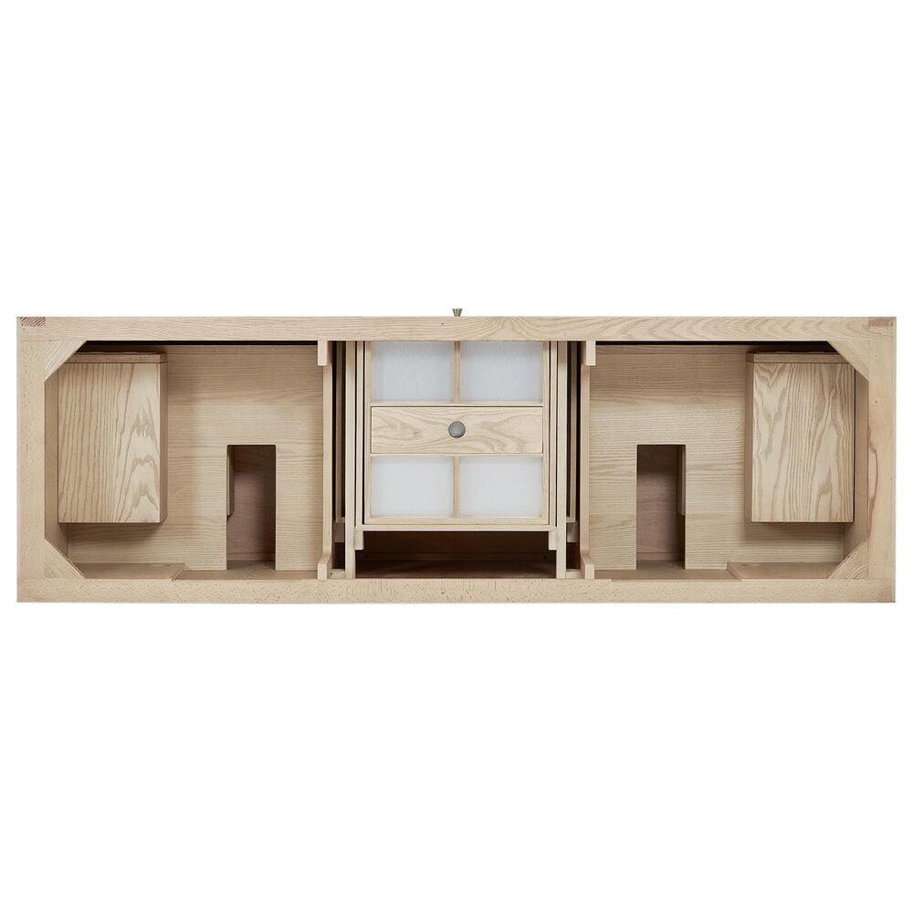 James Martin Vanities Marigot Single 72&quot; Double Vanity in Sun-washed Oak with Single Hole 3 cm White Zeus Quartz Top &amp; Backsplash, , large