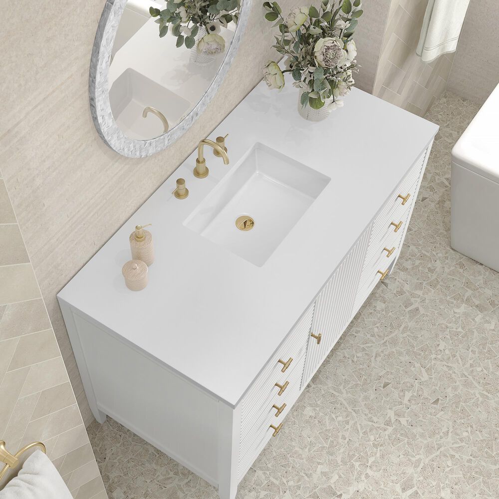 James Martin Vanities Myrrin 48&quot; Vanity in Bright White with 3 cm White Zeus Quartz Top, , large