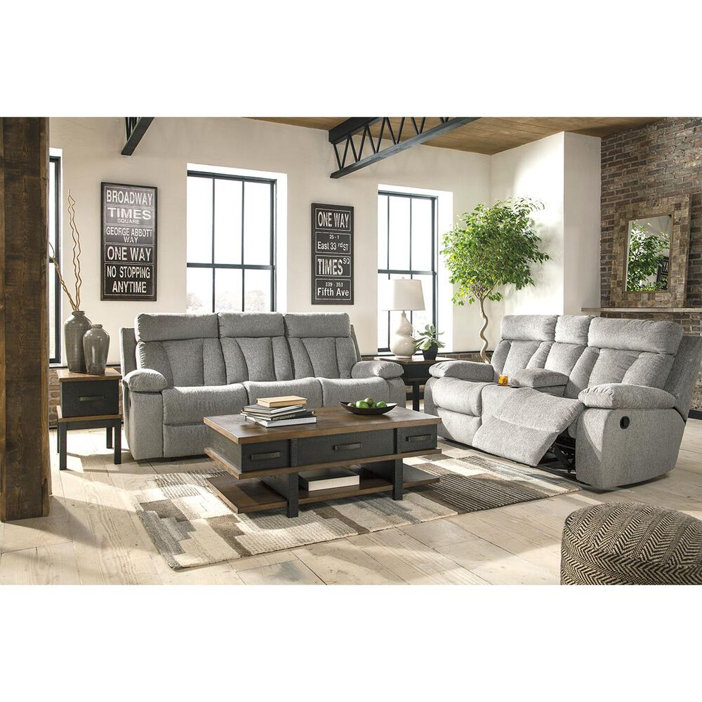 Ashley Mitchiner Manual Double Recliner Loveseat with Console in Fog, , large