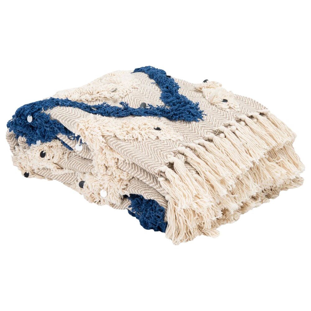 Safavieh Lila Grace 50" x 60" Throw in Navy and Beige, , large