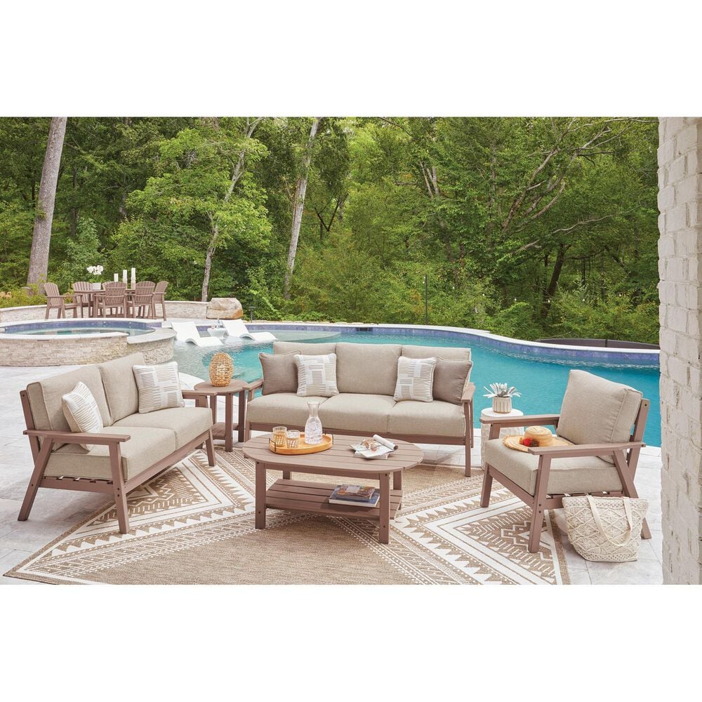 Ashley Grover Beach Outdoor Loveseat with Cushion in Driftwood, , large